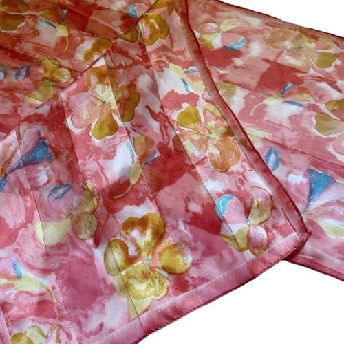 Vintage Set 2 Long Scarf Lot Peach Metallic Gold Coral Brown Spring Floral Fall - Thumbnail 7