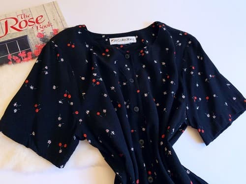 Black With Red Cherries JH Collectibles Rockabilly Grunge Top Blouse Ditsy - Thumbnail 3