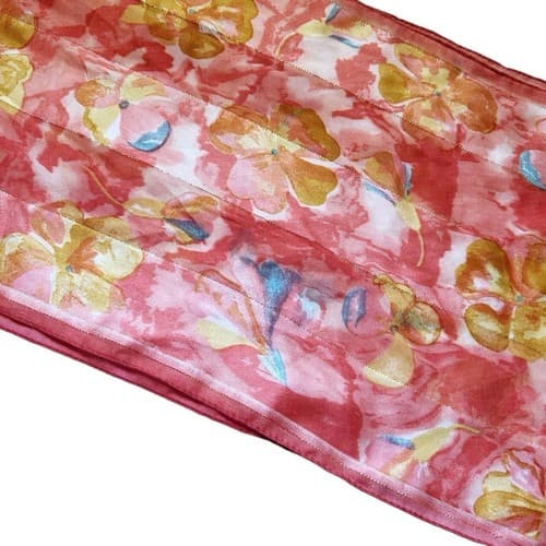Vintage Set 2 Long Scarf Lot Peach Metallic Gold Coral Brown Spring Floral Fall - Thumbnail 2