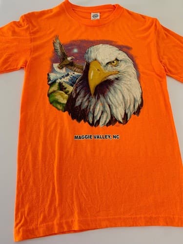Vintage Mens T Shirt 1980’s Maggie Valley N.C. Eagle Orange Small Memorabilia - Thumbnail 2