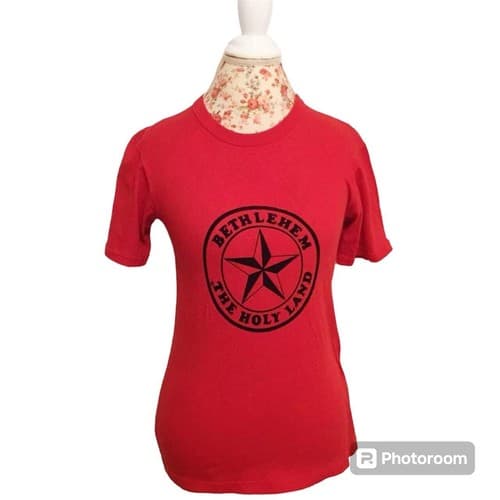 Vintage T Shirt Soft Fitted Bethlehem The Holy Land Red Top Shirt Cotton Israel