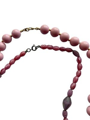 Vtg Set Of Two Pink & Purple Beaded Long Jewelry Gold Glass Romantic Necklace - Thumbnail 7
