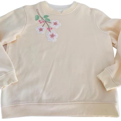 Kim Rogers Sweatshirt Pastel Yellow Pink Floral Appliqué Small Aqua Soft Fall - Thumbnail 2