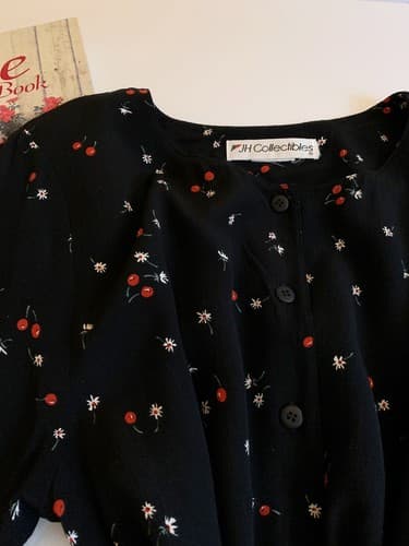 Black With Red Cherries JH Collectibles Rockabilly Grunge Top Blouse Ditsy - Thumbnail 4