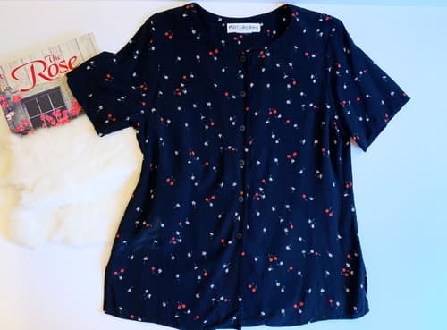 Black With Red Cherries JH Collectibles Rockabilly Grunge Top Blouse Ditsy - Thumbnail 2