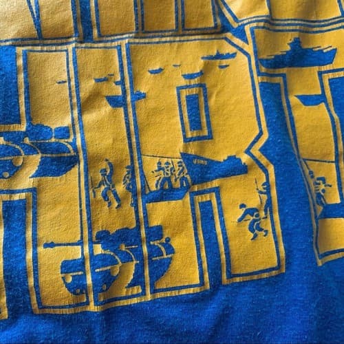 True Vintage Marine T Shirt Blue & Yellow Gun Sniper Boat Print 1980’s Unisex - Thumbnail 4
