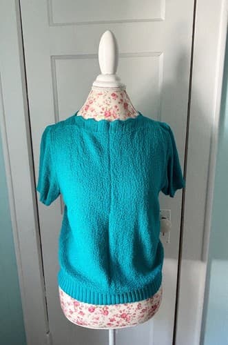 Vintage Womens Teal Sweater By Barry And Me 1970’s 1980’s Fall Scalloped Neck - Thumbnail 2