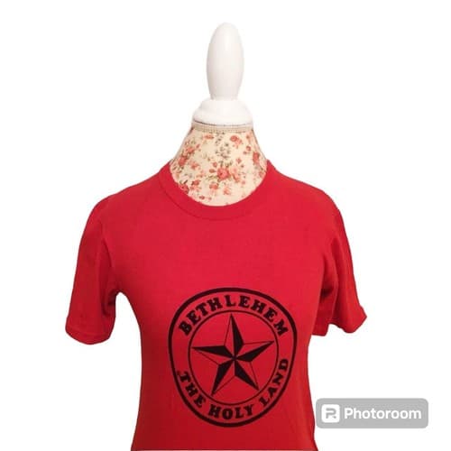 Vintage T Shirt Soft Fitted Bethlehem The Holy Land Red Top Shirt Cotton Israel - Thumbnail 2