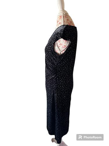 Vintage Soft Black Velvet Blue Sparkle Faux Wrap Front Dress Y2K Glam - Thumbnail 3