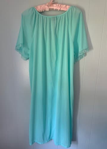 Vintage Aqua Floral Pink Embroidered Robe Lingerie Pajama Housecoat L Grannycore - Thumbnail 4