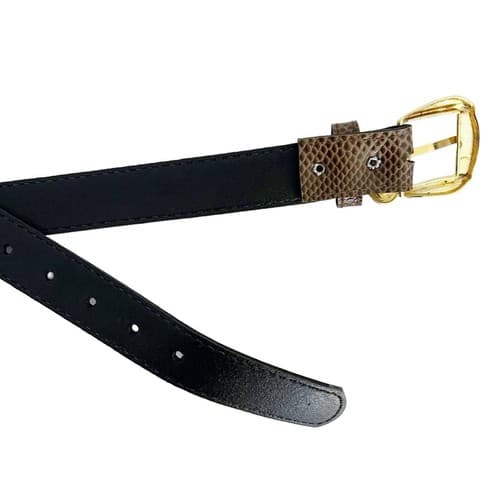 Vintage 1980 Snakeskin Look Belt Brown Gold Skinny Coin Charm Retro Regency Fall - Thumbnail 5