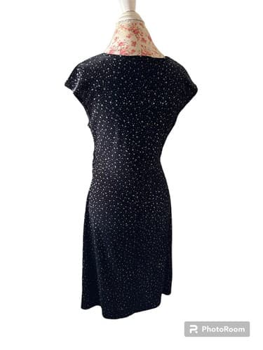 Vintage Soft Black Velvet Blue Sparkle Faux Wrap Front Dress Y2K Glam - Thumbnail 2
