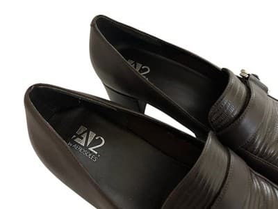 Size 9.5 Genuine Textured LEATHER Brown Square Toe Y2K Shoes Chunky Block Heel - Thumbnail 4