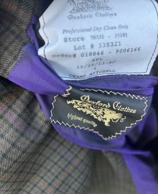 OXXFORD Custom Blazer 46 Plaid Gray Brown Purple Double Vent Suit Jacket Only - Thumbnail 3