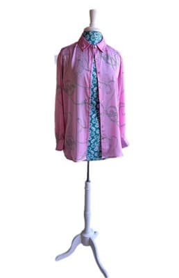 NWT Petite XL Pink BAROQUE Blouse Shirt Boutique Top Rope Print Regency Glam - Thumbnail 11