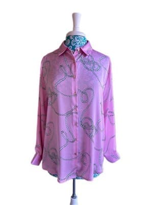 NWT Petite XL Pink BAROQUE Blouse Shirt Boutique Top Rope Print Regency Glam - Thumbnail 3