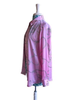 NWT Petite XL Pink BAROQUE Blouse Shirt Boutique Top Rope Print Regency Glam - Thumbnail 6