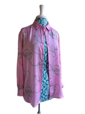 NWT Petite XL Pink BAROQUE Blouse Shirt Boutique Top Rope Print Regency Glam - Thumbnail 9