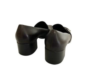 Size 9.5 Genuine Textured LEATHER Brown Square Toe Y2K Shoes Chunky Block Heel - Thumbnail 3