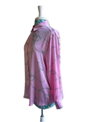 NWT Petite XL Pink BAROQUE Blouse Shirt Boutique Top Rope Print Regency Glam - Thumbnail 5