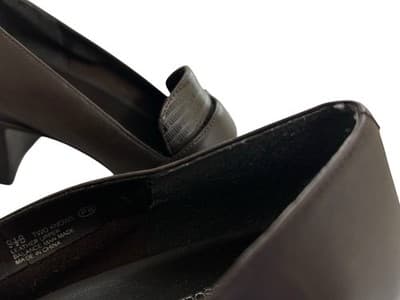 Size 9.5 Genuine Textured LEATHER Brown Square Toe Y2K Shoes Chunky Block Heel - Thumbnail 5
