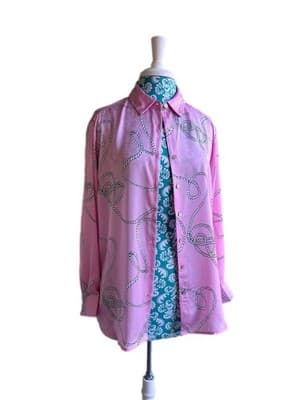 NWT Petite XL Pink BAROQUE Blouse Shirt Boutique Top Rope Print Regency Glam - Thumbnail 10