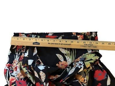 Black Floral Extra Wide Leg Pants XL Sash Belt Romantic Flowy Ruffled Leg Boho - Thumbnail 5