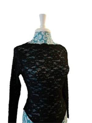Vintage Victorias Secret Skinny Fit Fitted Black Lace Top Gold Label - Thumbnail 2