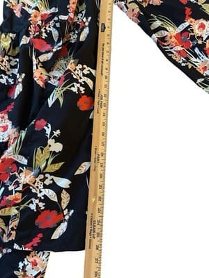 Black Floral Extra Wide Leg Pants XL Sash Belt Romantic Flowy Ruffled Leg Boho - Thumbnail 3