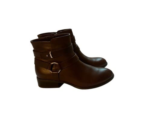 Ralph Lauren Brown Leather Booties 6 Silver Logo Shoes Ankle Boot Fall Winter - Thumbnail 4