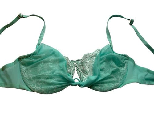 Victoria’s Secret 34D Bra Pastel Aqua Blue Chiffon Overlay Lace Lingerie Push Up - Thumbnail 2