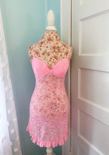 Victorias Secret The Lacie Pink Ruffled Lingerie Negligee Nightgown Large - Thumbnail 4