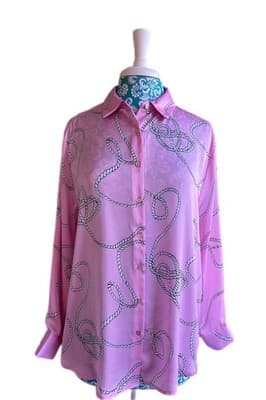 NWT Petite XL Pink BAROQUE Blouse Shirt Boutique Top Rope Print Regency Glam - Thumbnail 2