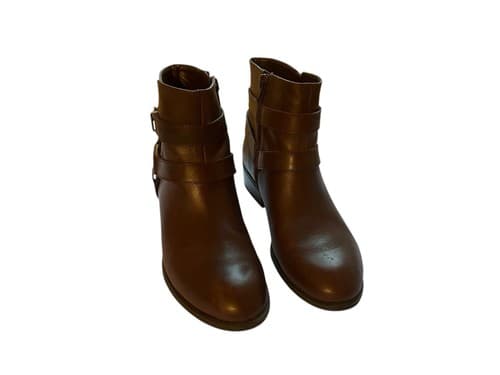 Ralph Lauren Brown Leather Booties 6 Silver Logo Shoes Ankle Boot Fall Winter - Thumbnail 2