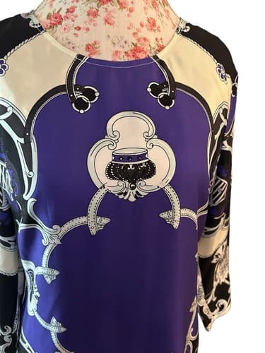 Julie Brown JB Regency 100% SILK Crown Baroque Print Dress Fall Purple Black 6 - Thumbnail 5