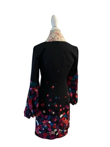 Trina Turk Black Pink Red Teal Silk Balloon Bell Sleeve Dress 4 Lace Lined Slip - Thumbnail 7