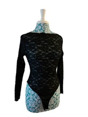 Vintage Victorias Secret Skinny Fit Fitted Black Lace Top Gold Label - Thumbnail 5