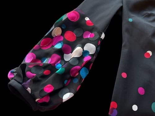 Trina Turk Black Pink Red Teal Silk Balloon Bell Sleeve Dress 4 Lace Lined Slip - Thumbnail 12