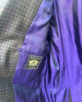 OXXFORD Custom Blazer 46 Plaid Gray Brown Purple Double Vent Suit Jacket Only - Thumbnail 5