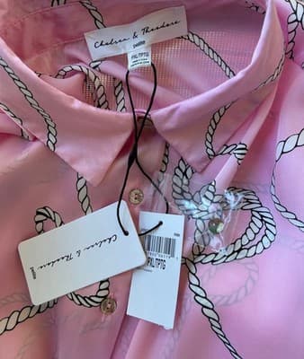 NWT Petite XL Pink BAROQUE Blouse Shirt Boutique Top Rope Print Regency Glam - Thumbnail 12