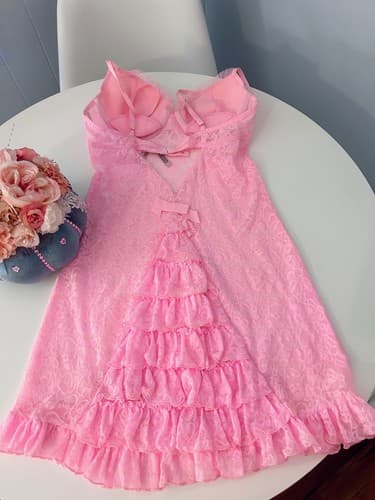 Victorias Secret The Lacie Pink Ruffled Lingerie Negligee Nightgown Large - Thumbnail 6