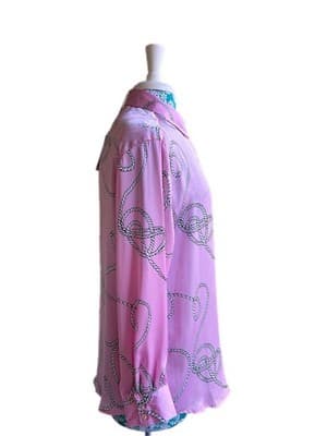 NWT Petite XL Pink BAROQUE Blouse Shirt Boutique Top Rope Print Regency Glam - Thumbnail 8