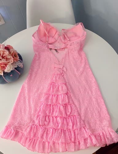 Victorias Secret The Lacie Pink Ruffled Lingerie Negligee Nightgown Large - Thumbnail 5