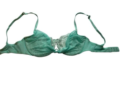 Victoria’s Secret 34D Bra Pastel Aqua Blue Chiffon Overlay Lace Lingerie Push Up - Thumbnail 7