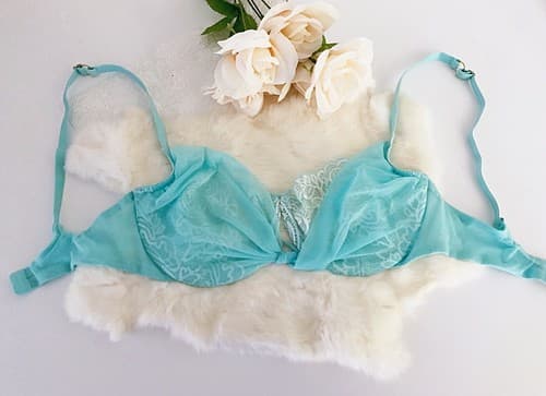Victoria’s Secret 34D Bra Pastel Aqua Blue Chiffon Overlay Lace Lingerie Push Up - Thumbnail 5