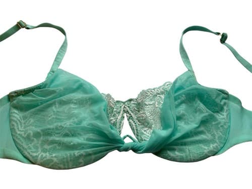 Victoria’s Secret 34D Bra Pastel Aqua Blue Chiffon Overlay Lace Lingerie Push Up - Thumbnail 6