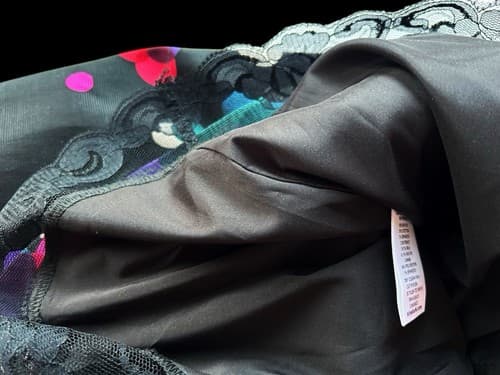 Trina Turk Black Pink Red Teal Silk Balloon Bell Sleeve Dress 4 Lace Lined Slip - Thumbnail 9