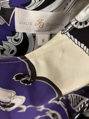 Julie Brown JB Regency 100% SILK Crown Baroque Print Dress Fall Purple Black 6 - Thumbnail 6