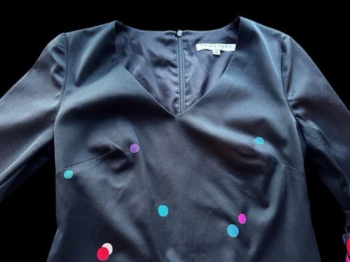 Trina Turk Black Pink Red Teal Silk Balloon Bell Sleeve Dress 4 Lace Lined Slip - Thumbnail 11