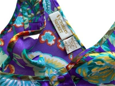 Vintage Victoria’s Secret Gold Label Camisole Shiny Glossy Satin Purple Teal S - Thumbnail 5